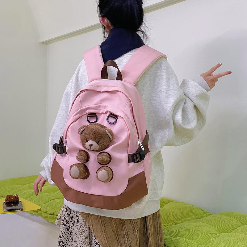 New Bear Backpack With A Stylish Design Large Capacity Versatile Student Backpack Cute Women'S Backpack