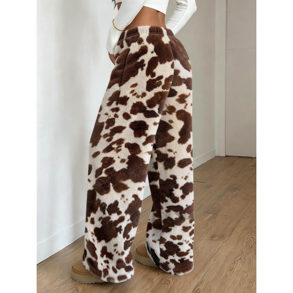 Women's autumn and winter thickened and velvet thermal home pants, loose high-waisted straight trousers, gentle and lazy wind