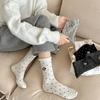 Women's Autumn and Winter New Polka Dot Embroidered Puppy Bubble Mouth Lace Cotton Mid Calf Socks