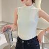 Women's Sleeveless Semi-High Neck Slim Cotton Vest - Solid Color Summer Top