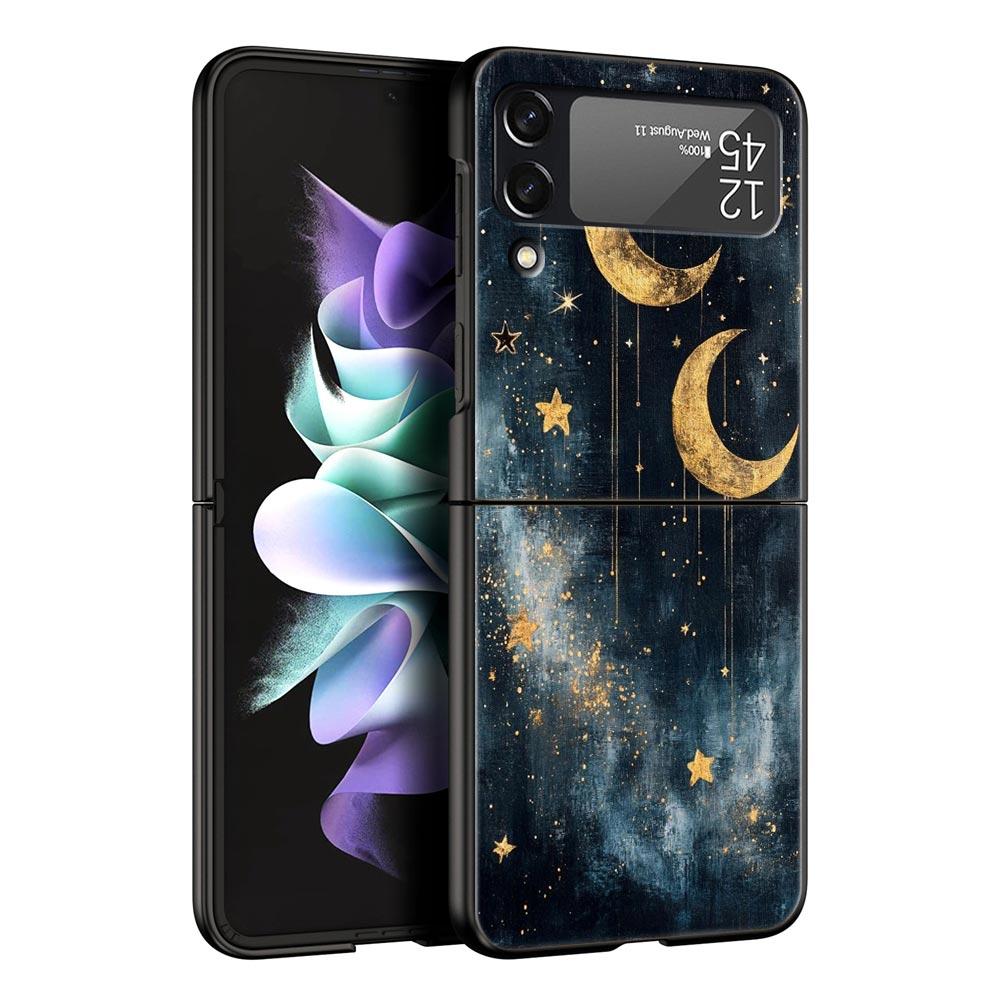 Fashion Starry Sky Stars Hard PC Phone Case For Samsung Galaxy Z Flip 7 6 5 4 Black Cover For Galaxy Z Flip 3 Foldable Shell Bag