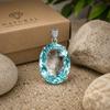 Naturalny Niebieski Topaz Owalny Wisiorek ze Srebra Próby 925, 114 Karatów