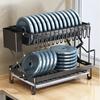 Drain Dish Rack with Wine Glass Holder Strong Load-bearing Height Adjustable 2-Tier Kitchen Counter Drying Rack Utensil Holder