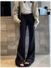 Women's Gray Low-Waist Flare Pants - 2025 Spring Drawstring Casual Slimming Straight Leg Trousers