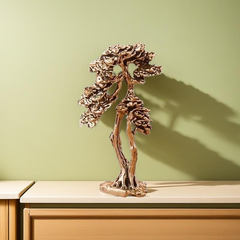 Zinc Alloy Pine Bonsai Sculpture Fine Craftsmanship Vintage Finish Home Office Desktop Decor