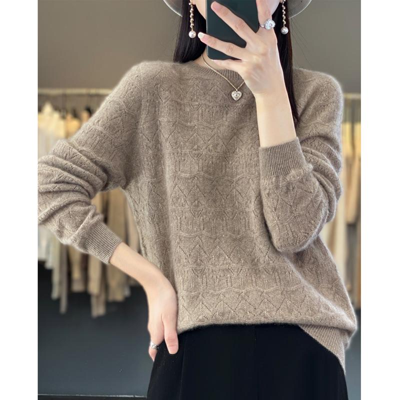 Suéter de mujer, cachemira Qinghe, 30% cachemira 70% lana, jersey de punto de invierno, suéter de otoño, suéter de cachemira de mujer, top de punto, manga larga