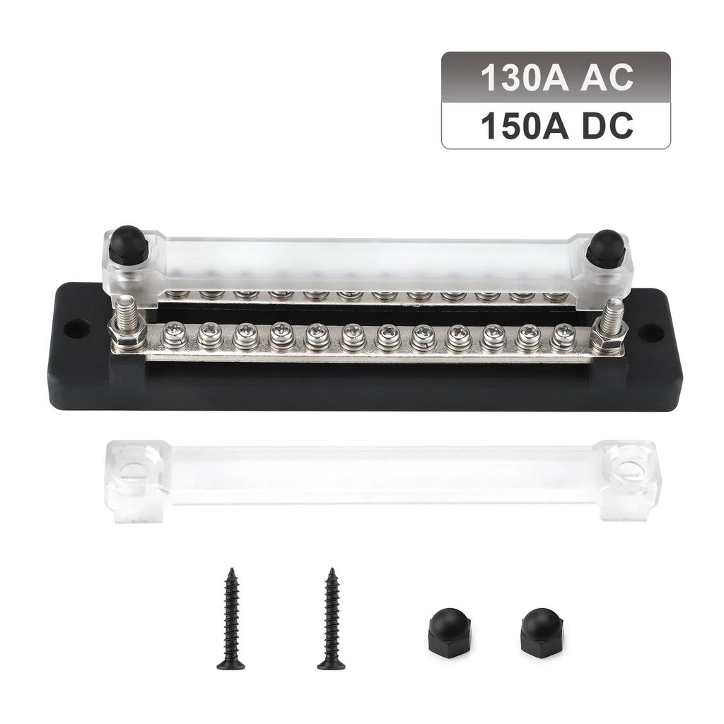 New Dual Row 12 Terminal 150A Bus Bar Kit, 24 Way High Current Power Distribution Block Ground Terminal for Car Boat Trailer RV