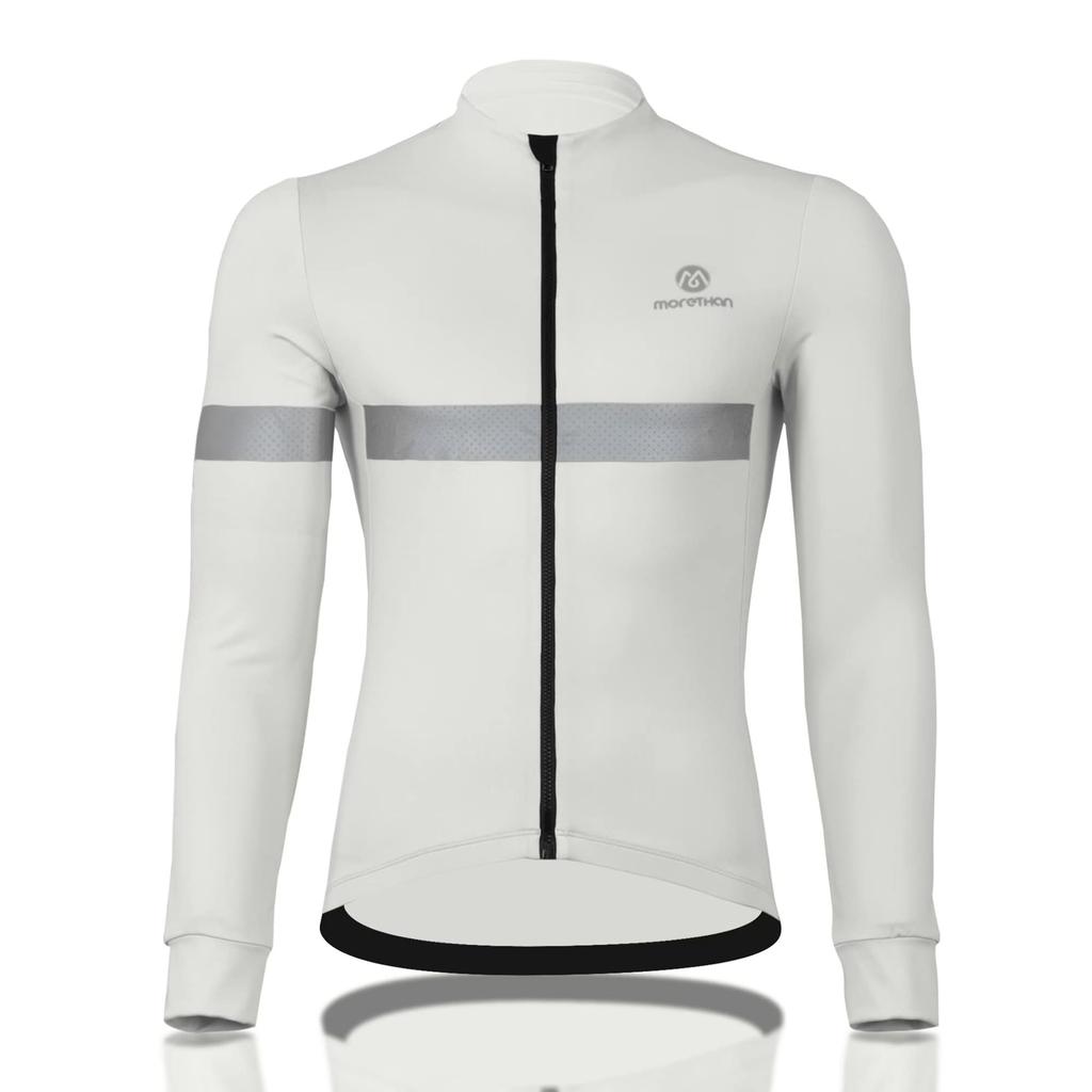 Morethan Cycling Jersey with Reflective and Pockets Men's Fleece-Lined (Size M/Gray/Long Sleeve/Autumn/Winter) Warmth, Material, (FVP-017)