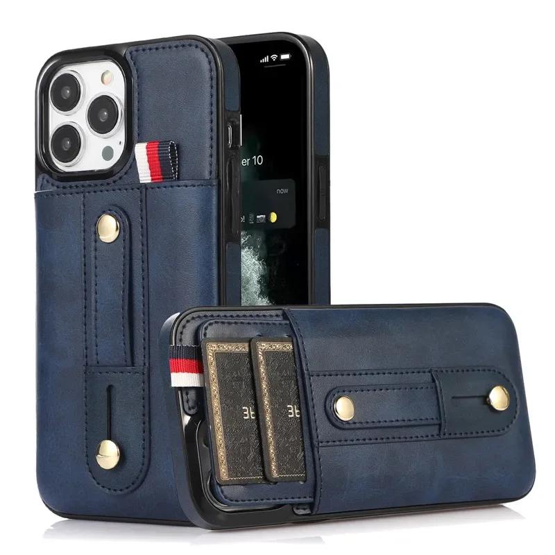 Retro PU Flip Leather Case for iPhone 16 15 Pro Max iPhone 16 15 Plus Business Wallet Card Holder Slots Phone Cover for iPhone 15 синий