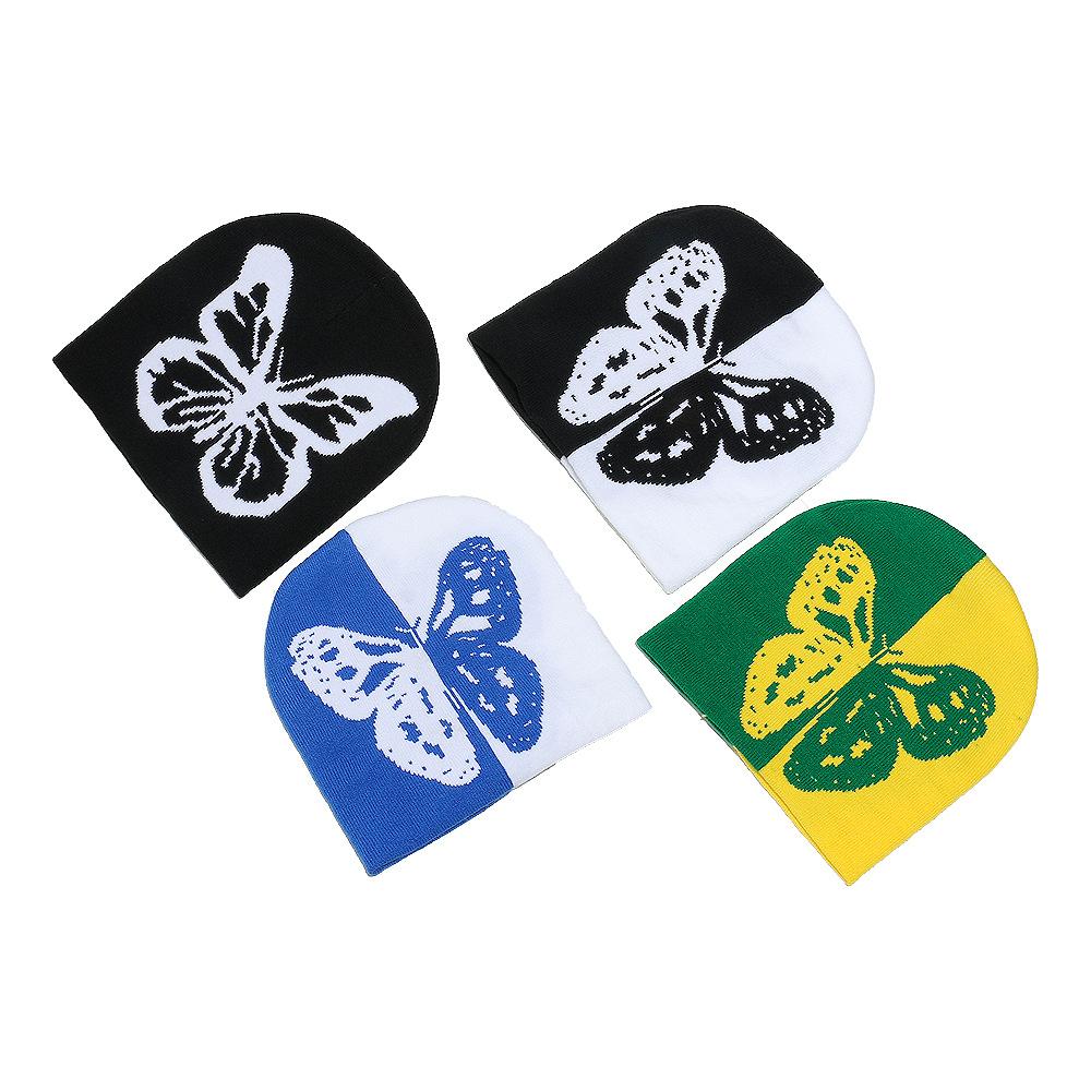 Autumn and winter two-color butterfly warm knitted hat trend pullover wool hat outdoor skiing cold hat children
