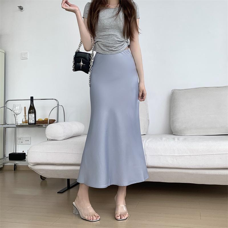 2024 French Retro Satin High Waist Fishtail Midi Skirt