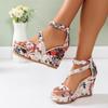 2024 Heel Footwear Ladies Shoes Platform Floral Women's Lace-up Wedges Comfy Wedge Sandals for Women Dressy Sandals for Women