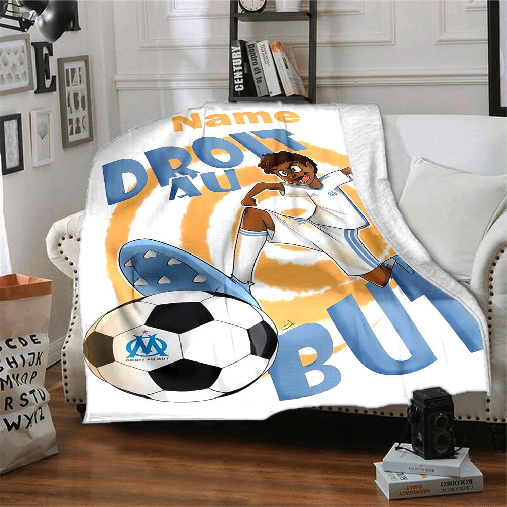 Custom Name Olympique de Marseille Theme Printed Blanket - Perfect for Couch, Bed, Travel & Outdoor Use | Machine Washable, Cozy & Durable.