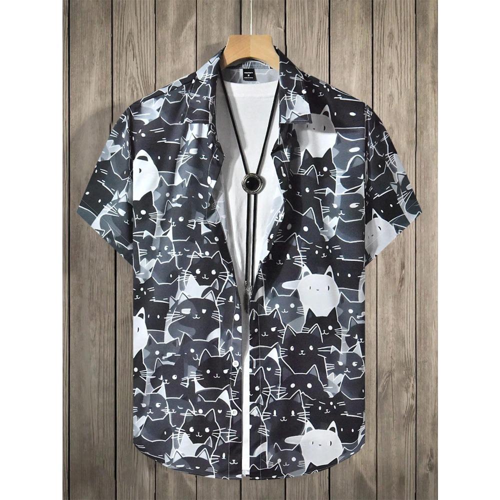The New Men s Short-Sleeved Shirt For Summer Features A Casual Fashionable Comfortable And Soft 3D Kitten Pattern Print S