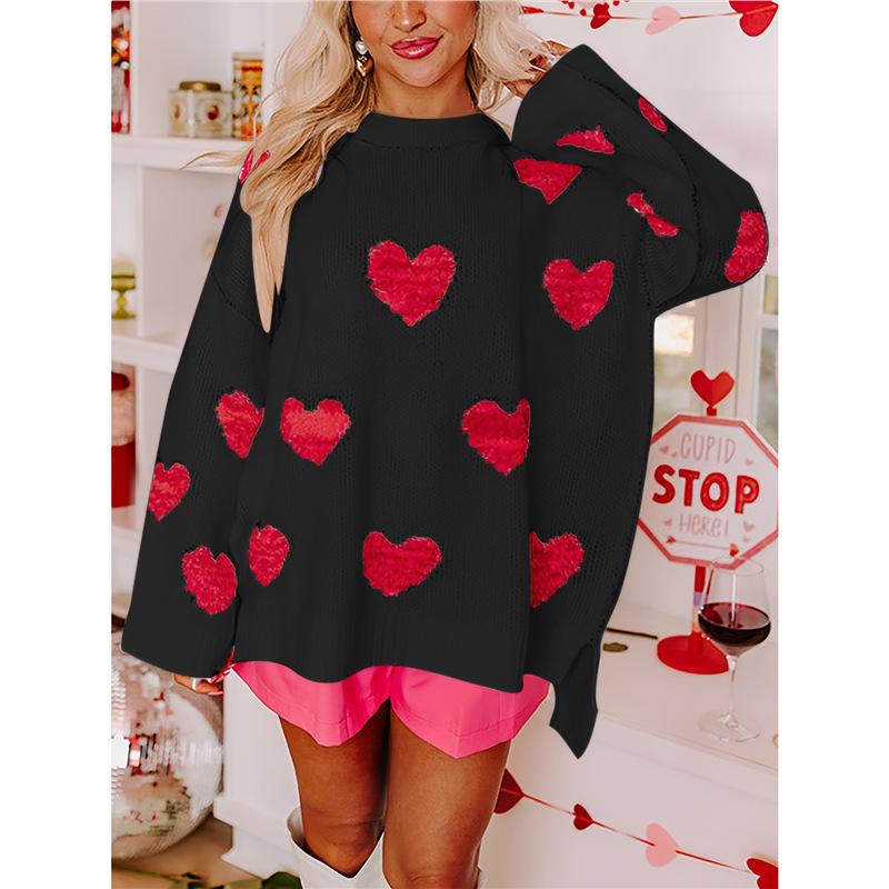 2025 Autumn/Winter Women s Plus Size Heart Sweater, New Arrival XL чёрный