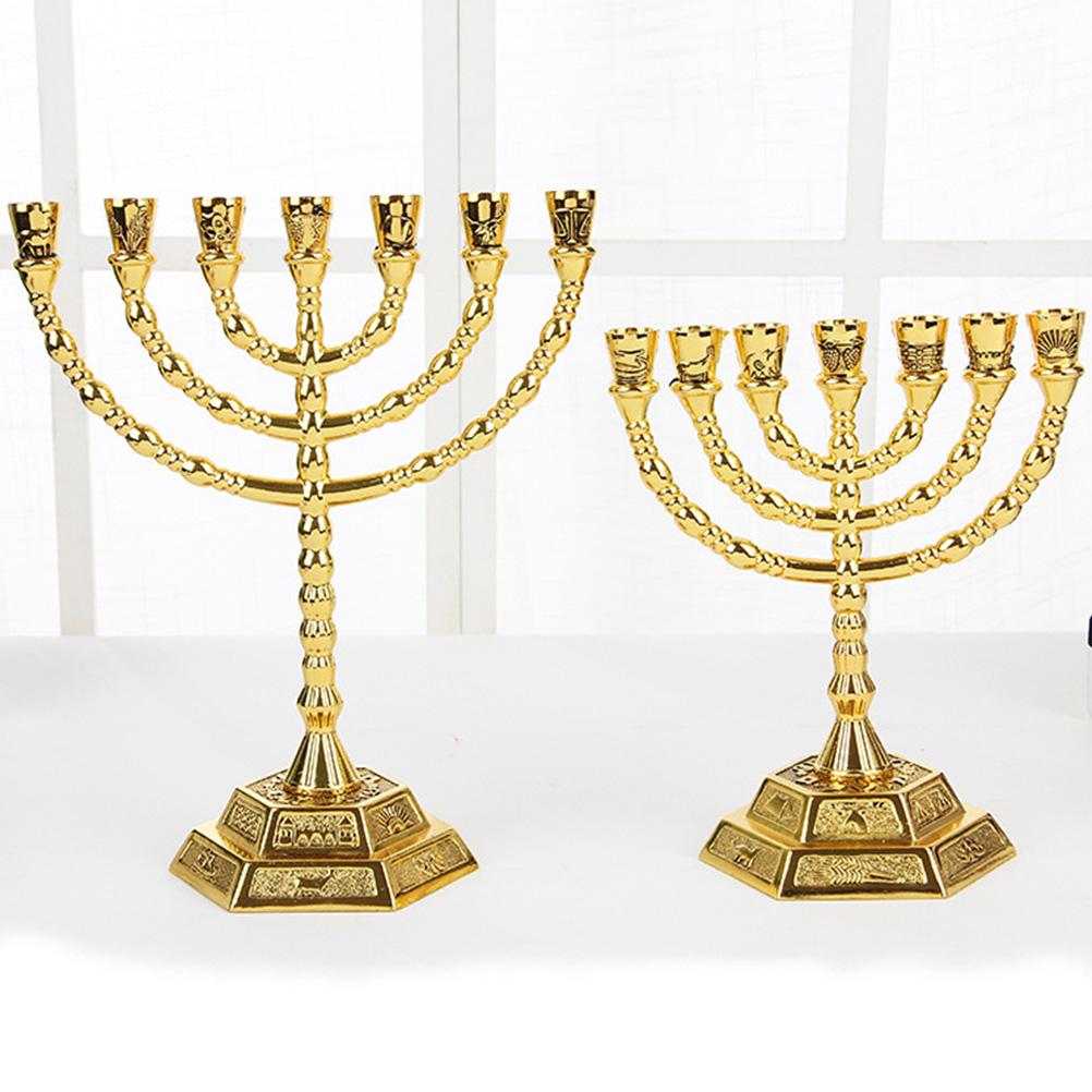Seven Branch Religious Candlestick Metal Hanukkah Menorah Je Holder Desktop Candlesticks Simple Holders Base Nament