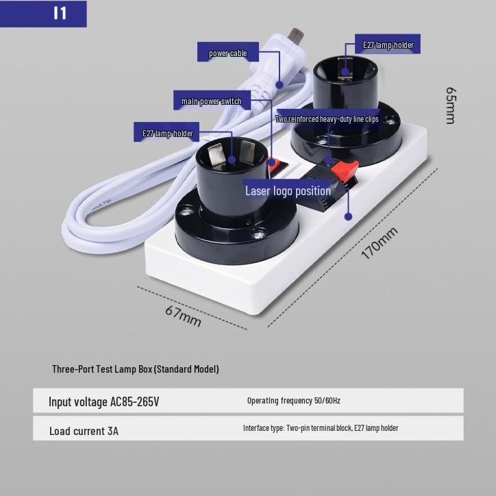 1.5m LED Test Lamp Line with Clips for Two-Position Electrical Box Aging Test