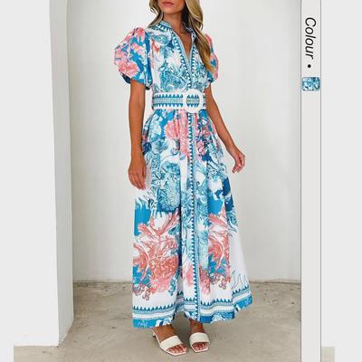 Spot 25-Year Celebration Summer Fashion Tie-Up Print Long Dress