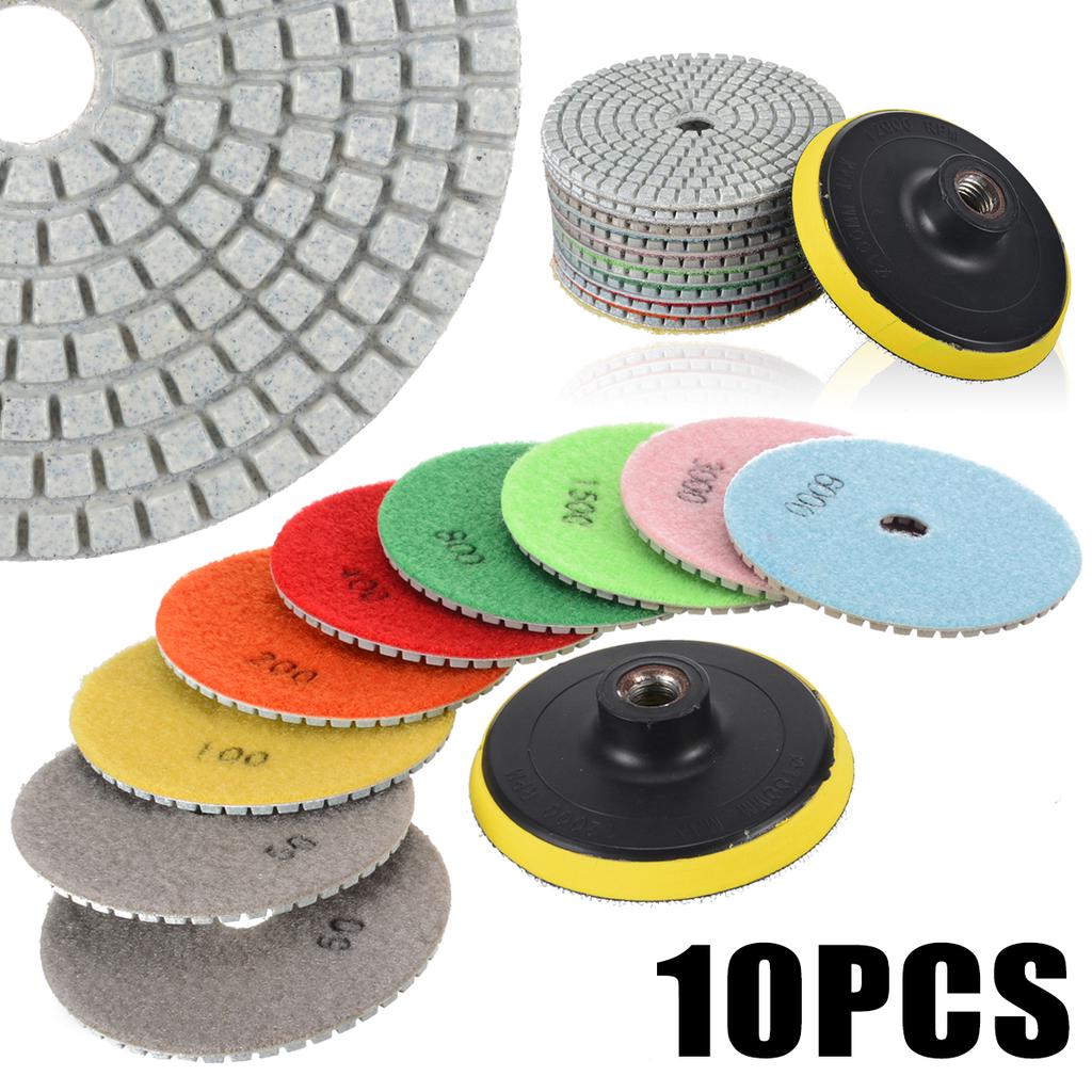 10pcs 4 Inch 30 to 3000 Grit Diamond Polishing Pads Set for Granite Concrete