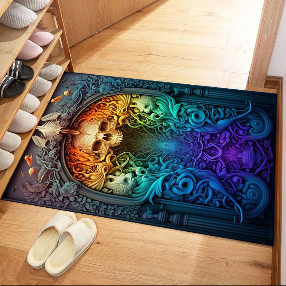 Dark Gothic Skull Art Floor Mats for Living Room, Bedroom and Room Decoration Are Suitable for Gifts.