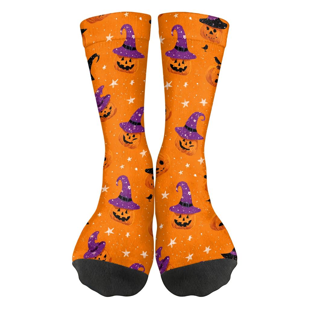 Breathable Comfortable Mid-Calf Socks with Halloween Pattern Unisex Elastic Ankle Support Socks Suitable for Daily Wear and Seasonal Use