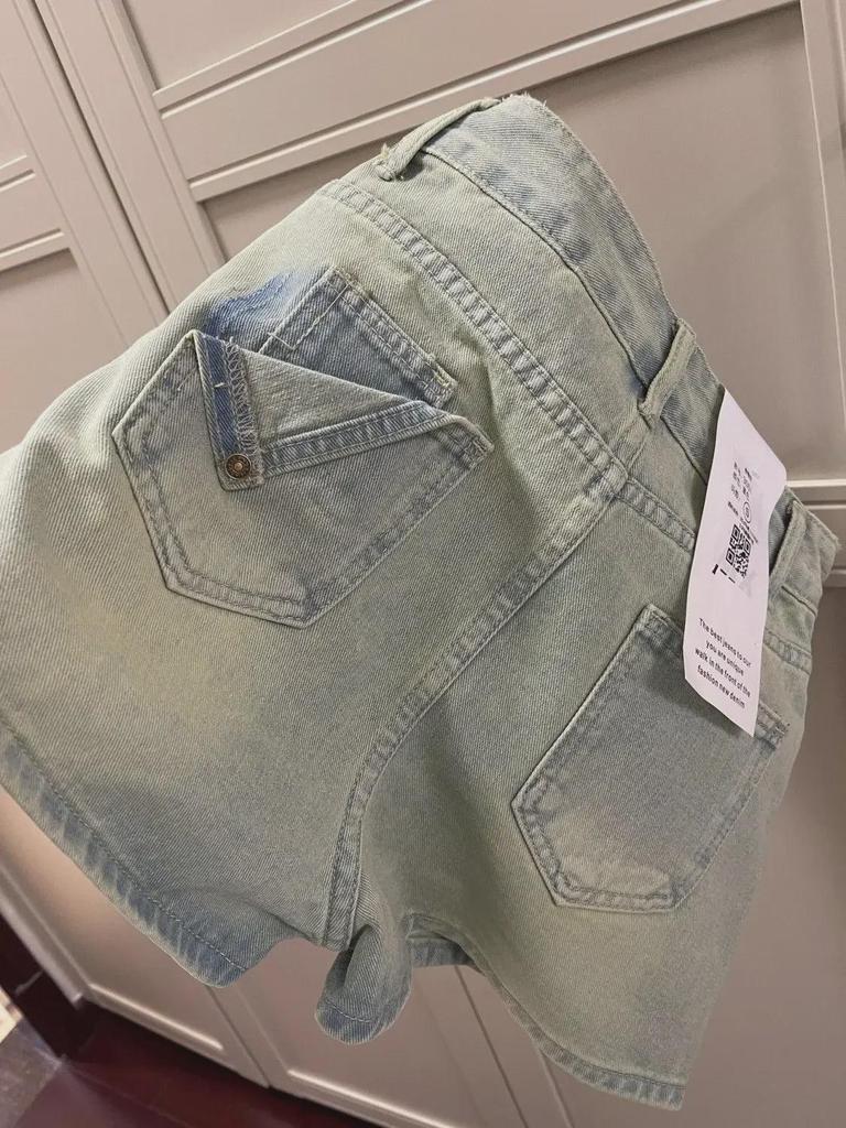 Damskie Retro Niebieskie Dżinsowe Szorty z Wysokim Stanem i Szerokimi Nogawkami - Letni Styl