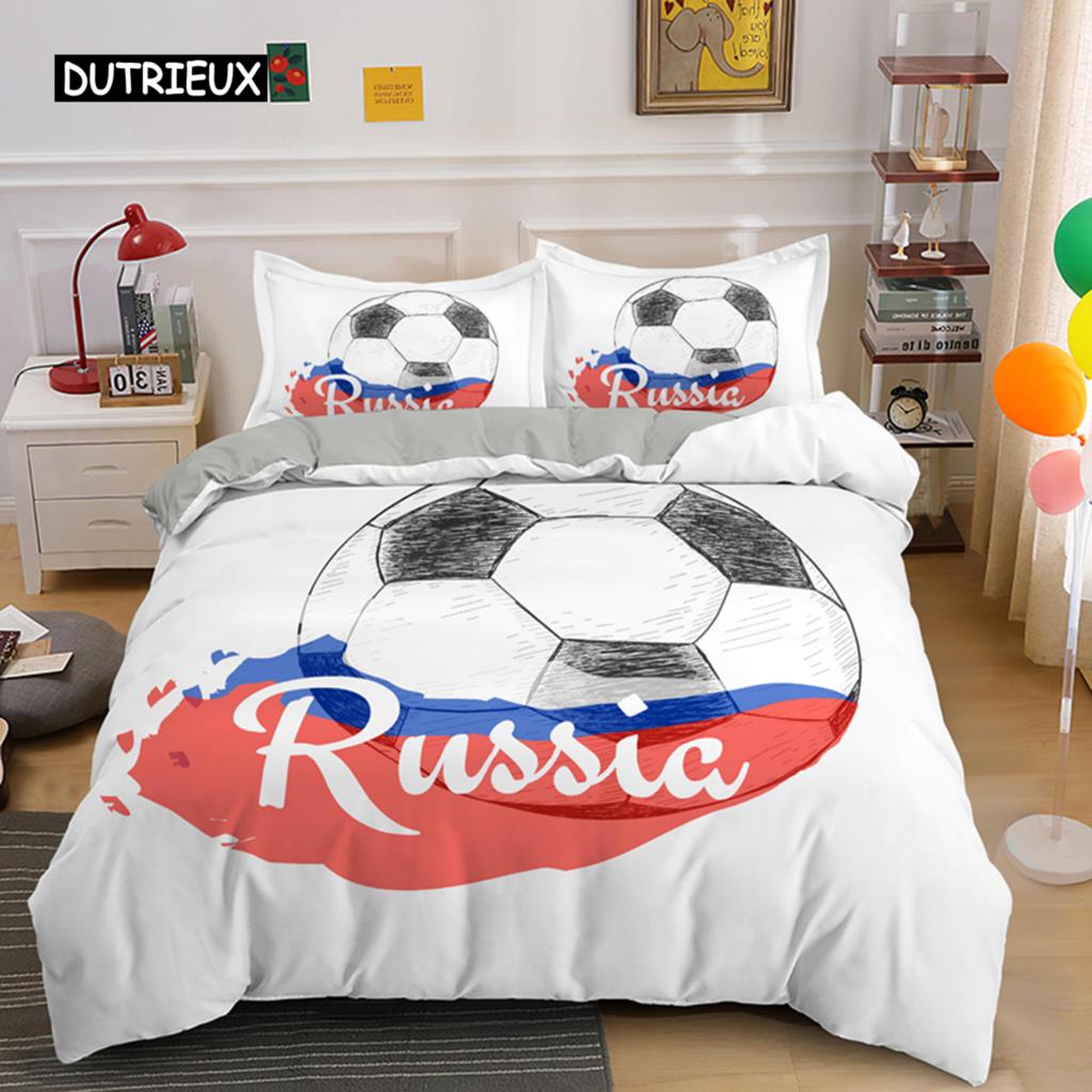 Set de cuvertură de pilota fotbal Set de lenjerie de pat fotbal pentru băiat, adolescent, din microfibră, cu tema sportivă, husă de cuvertură, model de minge de fotbal, husă de pilota