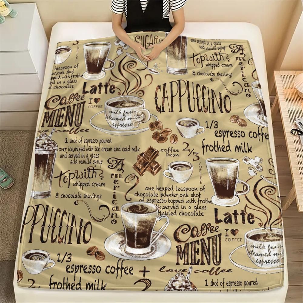 1Pc Coffee Print Flannel Blanket, High quality Comfortable for All Seasons, Home Decor, Warmth and Comfort, Perfect for Gifts