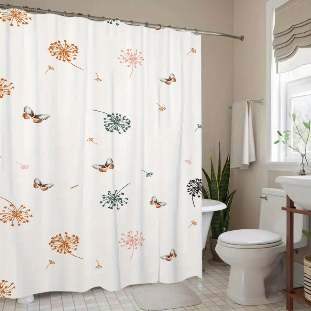 Butterfly & Abstract Floral Shower Curtain - High-Quality Polyester, Ultra-Wide Non-Perforated Rings, Modern & Traditional Decor W90xH180cm