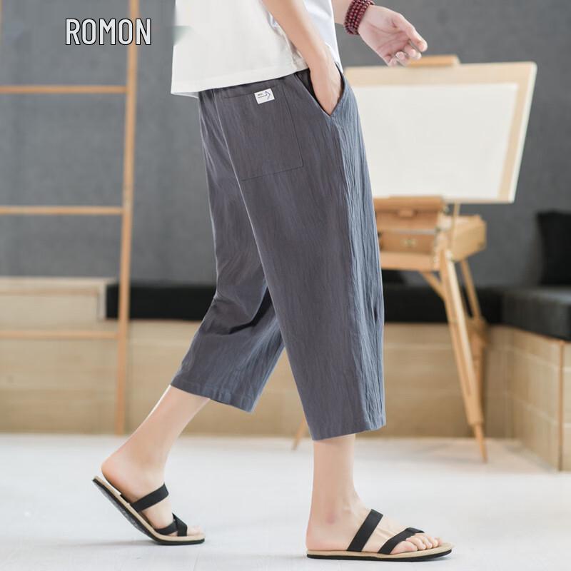 

ROMON Men s Summer Breathable Cotton Cropped Pants 3XL