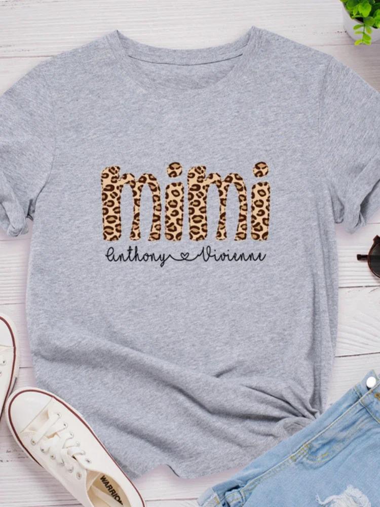 

Леопардовый принт Mimi Letter Женская футболка с коротким рукавом и круглым вырезом Свободная женская футболка Женская модная футболка Топы Camisetas Mujer XXXL светло-серый