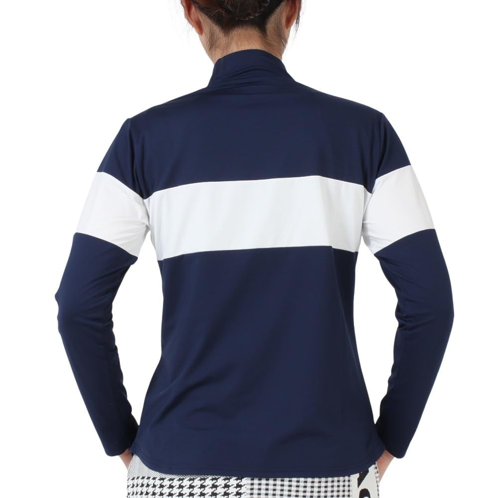 Admiral Golf ADLA459 Women's Classic Fleece-Lined Metal Logo Long Sleeve Mock Shirt, Navy