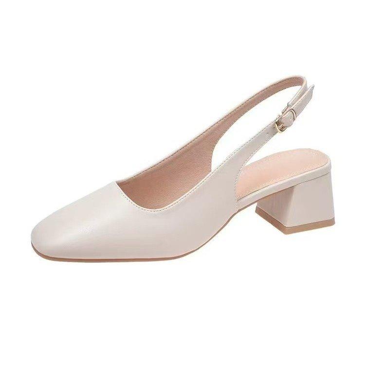 Baotou Back Empty Sandals Women's Summer Mid-heel Outer Wear 2025 New Korean Thick Heel Half-drag Single Shoes Women's High Heels