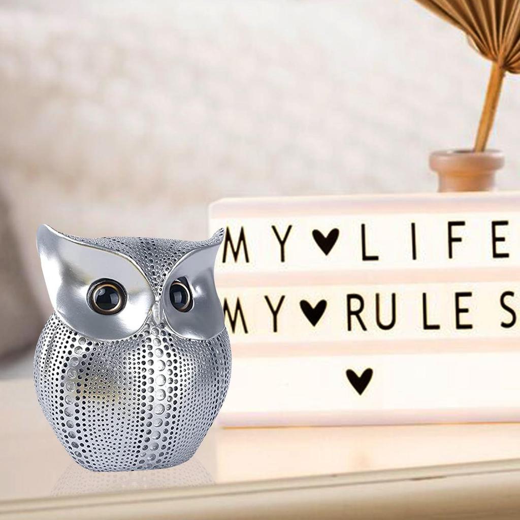 Modern Classy Happy Owl Resin Art Figure Showpiece (Pack of 1, Silver)