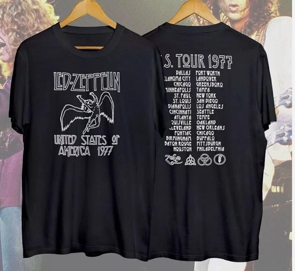 Vintage Led Zeppelin 1977 American Tour Black T-shirt for Fans