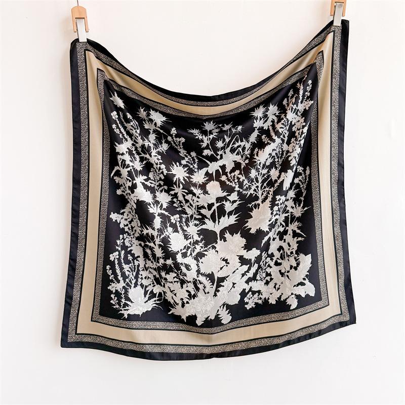 New Korean version oblique silk pattern large square scarf 91 fashionable versatile printing imitation silk dust-proof shawl headscarf women