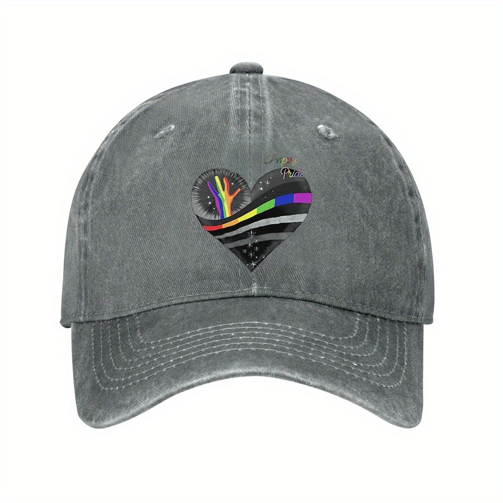Asexual Pride Heart Rainbow Hand Denim Baseball Cap Adjustable Vintage Washed Cowboy Hat for Men Women Casual
