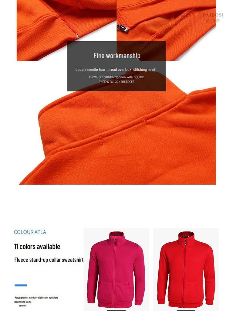 Zakázková bavlněná mikina s dlouhým rukávem na zip se sklopným límcem a logem pro firemní kulturu