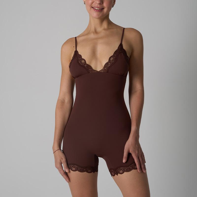 Lace Triangle Cup Bodysuit with Nude-Feel Straps Breathable Innerwear Bodysuit for Women