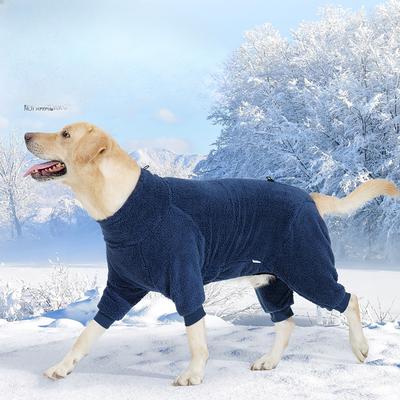 Čtyřnohý zimní kabát pro psy pro ochranu před chladem a teplo, Dlouhý plyšový jednodílný kabát pro domácí nošení, Vysoký límec