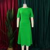 Vestido de verano para mujer talla grande Color sólido cuello redondo manga de burbuja vestidos de cintura delgada