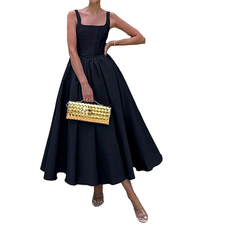 Spring New Arrivals Women's Wear Elegant Figure-Hugging Square Neck Patchwork A-Line Dress