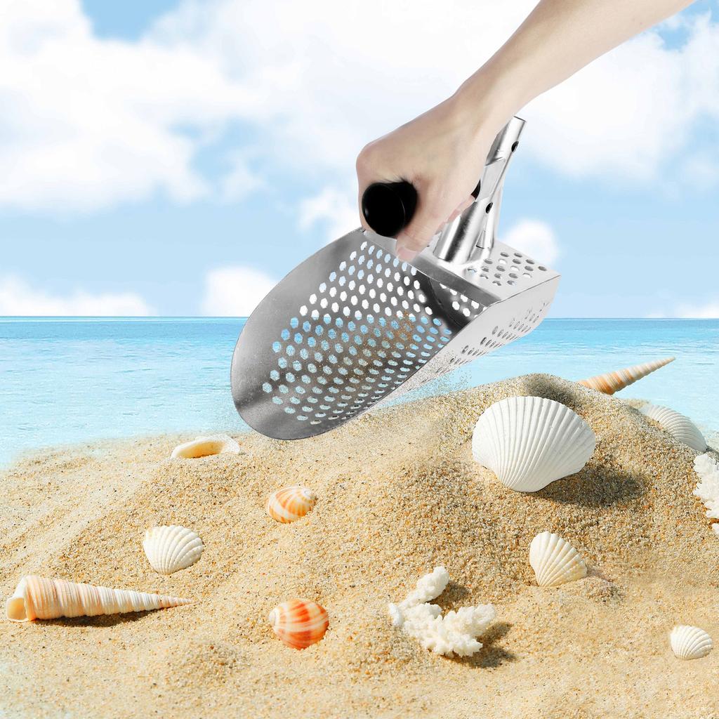 304 Stainless Steel Beach Sand Scoop Metal Detecting with Removable Long Handle Fast Sifting Metal Treasure Hunting Shovel Tool