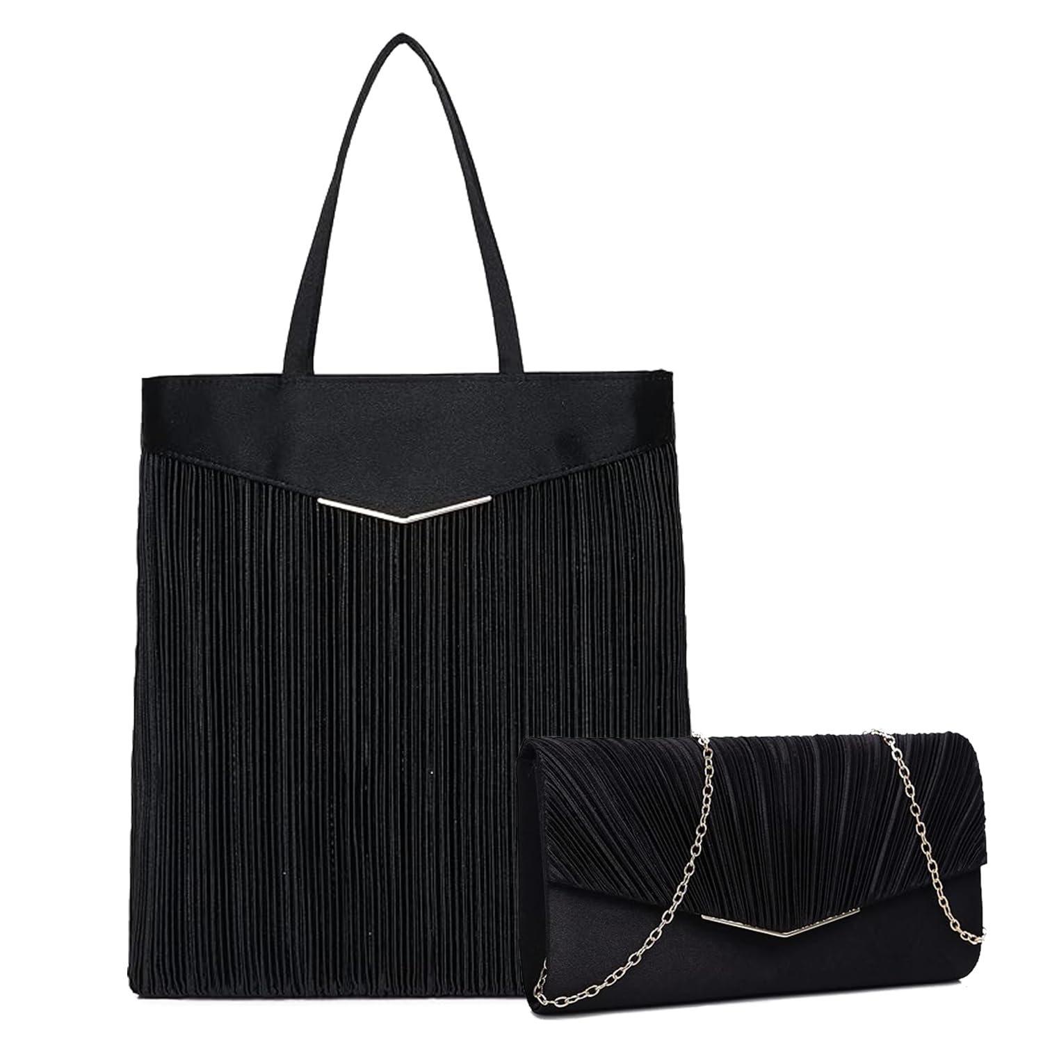 

Wedding Clutch Party Large Formal Sub Ceremonial Satin Pleats [SHIMMER] Women s Bag, Bag, Bag, Women s 2-Pack Bag, Bag, Bag, Wedding, Occasions, чорний