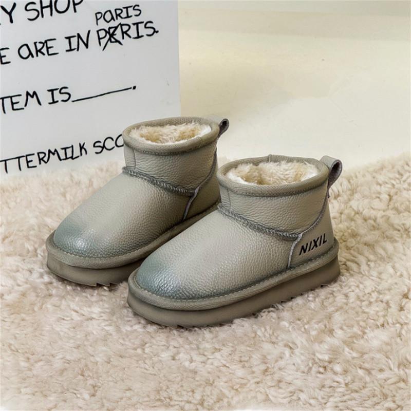 

Winter Children Snow Boots Genuine Leather Warm Plush Boys Shoes Waterproof Girls Boots EU 26-37 27 бежевый