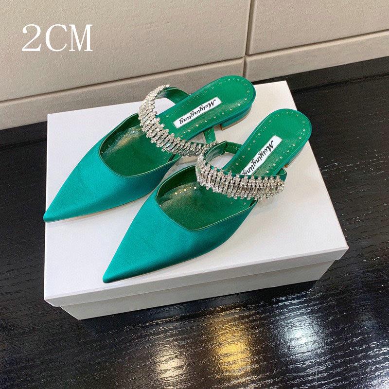 Fashion Women's High Heels Temperament Baotou Silk Rhinestones Muller Slippers Pointed Stiletto Pumps