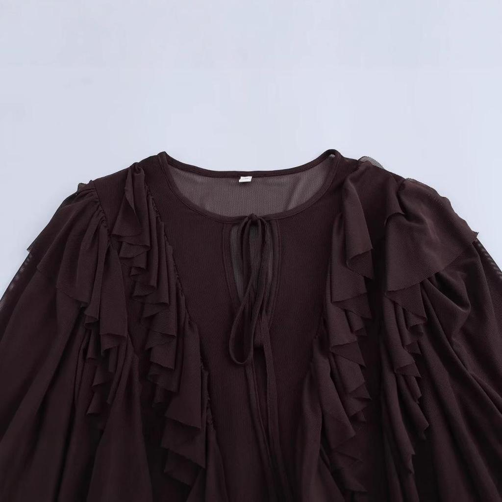 2025 Spring Women's Layered Crew Neck Mini Dress - European & American Style, Long Sleeve