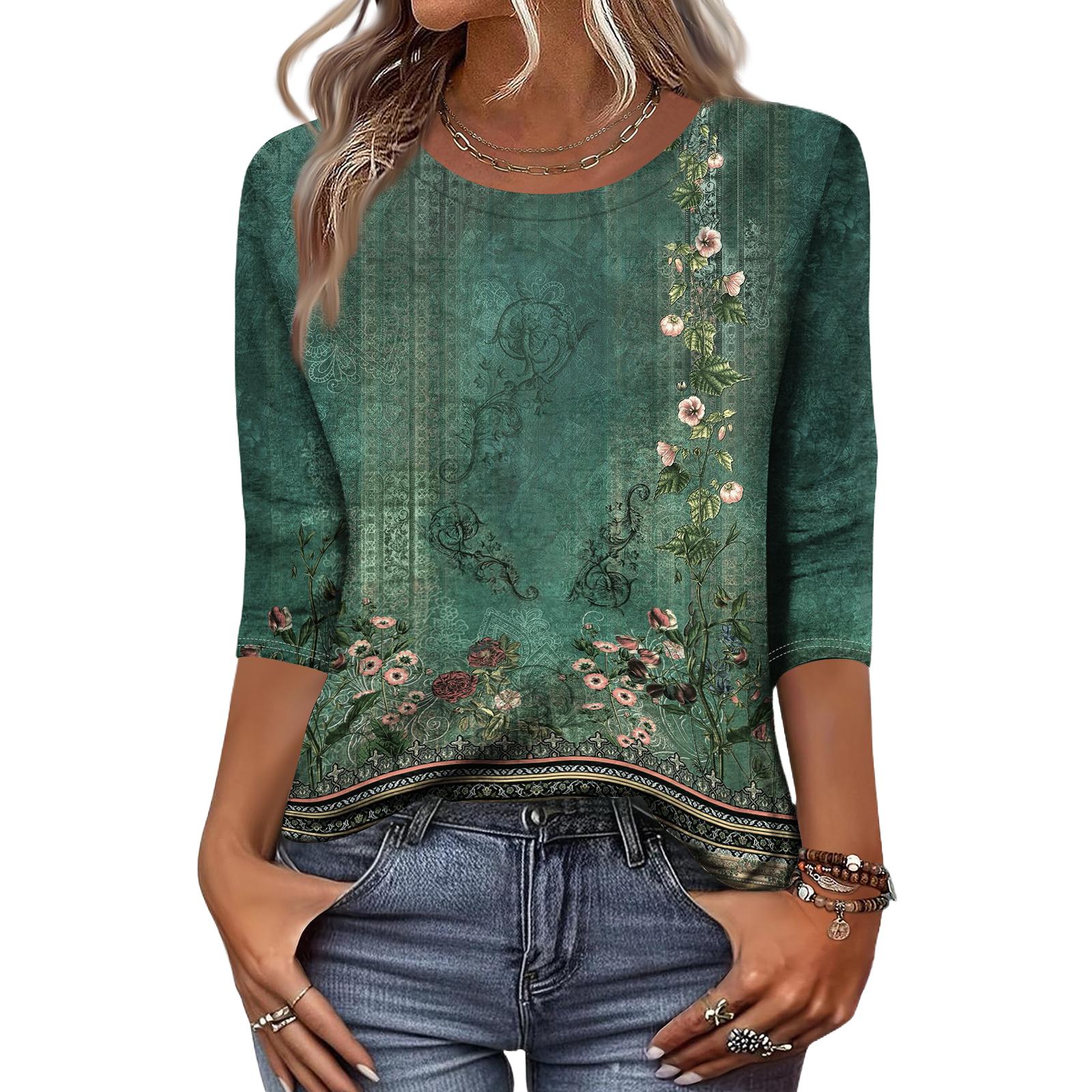 

Long Sleeve Shirts for Women Womens Long Sleeve Tops Long Sleeve Tops for Women Womens Long Sleeve T Shirts Floral Print Casual Blouse M зелёный
