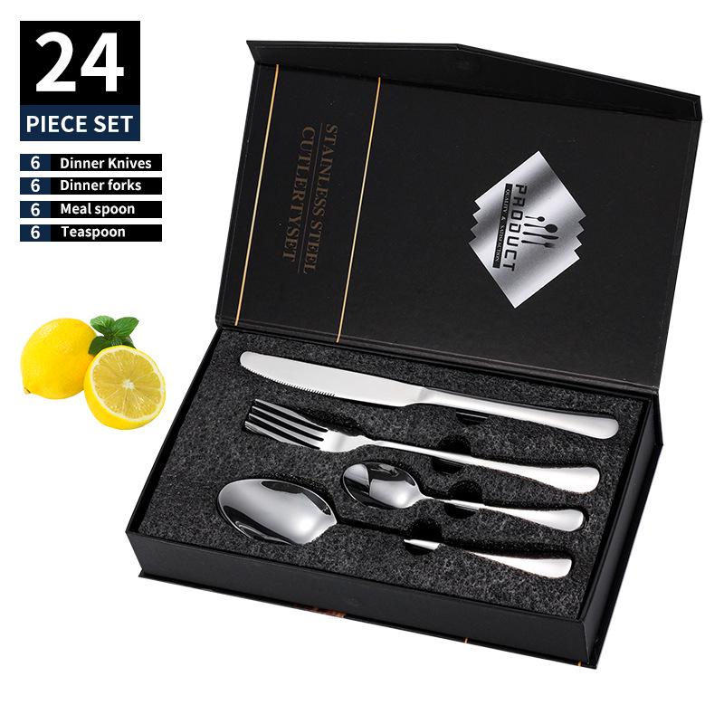 

24-Piece Stainless Steel Cutlery Set: Steak Knife, Fork, Spoon in Gift Box