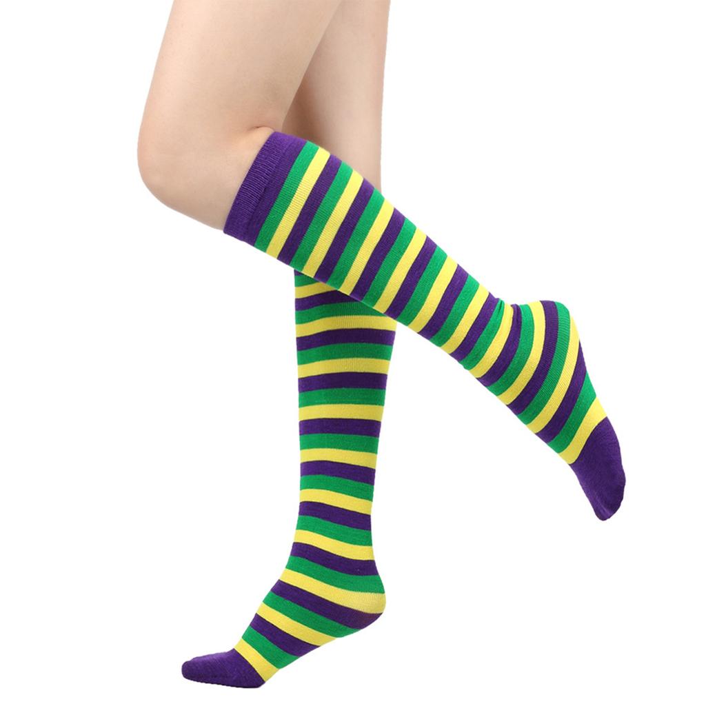 Men's And Women's Irish Socks With Purple, Yellow, Green Stripes, Three Color Mid Tube Socks, Knee Socks, Carnival Calf Socks